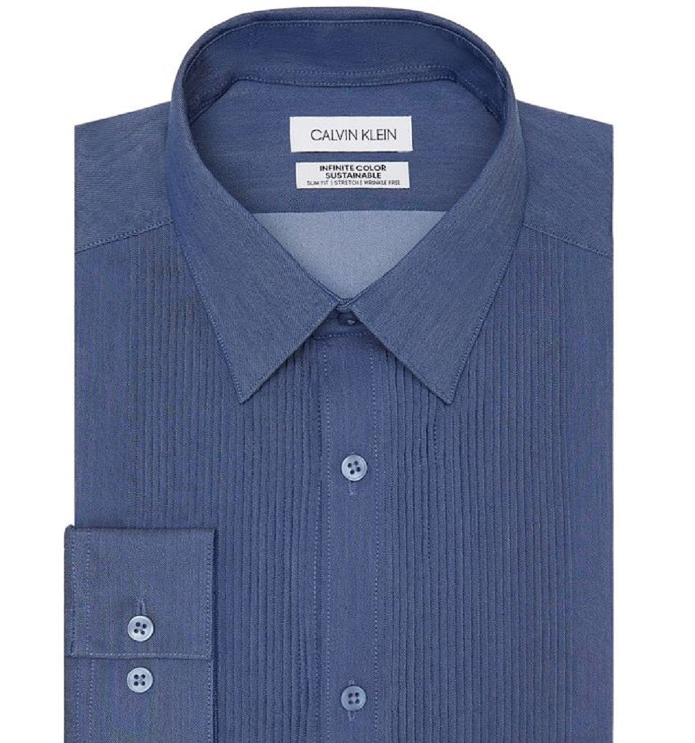 Calvin Klein Men's Infinite Color Sustainable Slim Fit Dress Shirt Blue Size 34X35