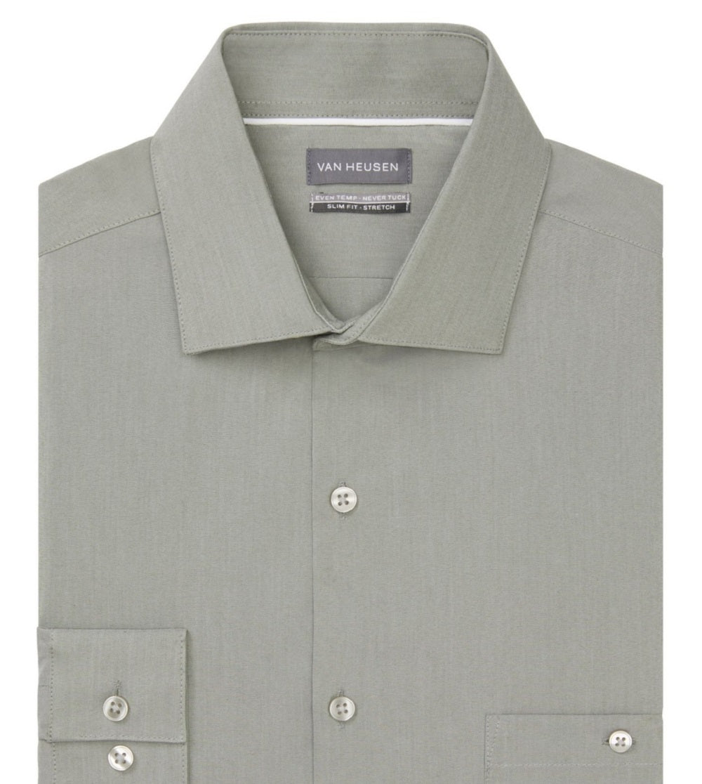 Van Heusen Men's Even Temperature Never Tuck Slim Fit Dress Shirt Green Size 34X35