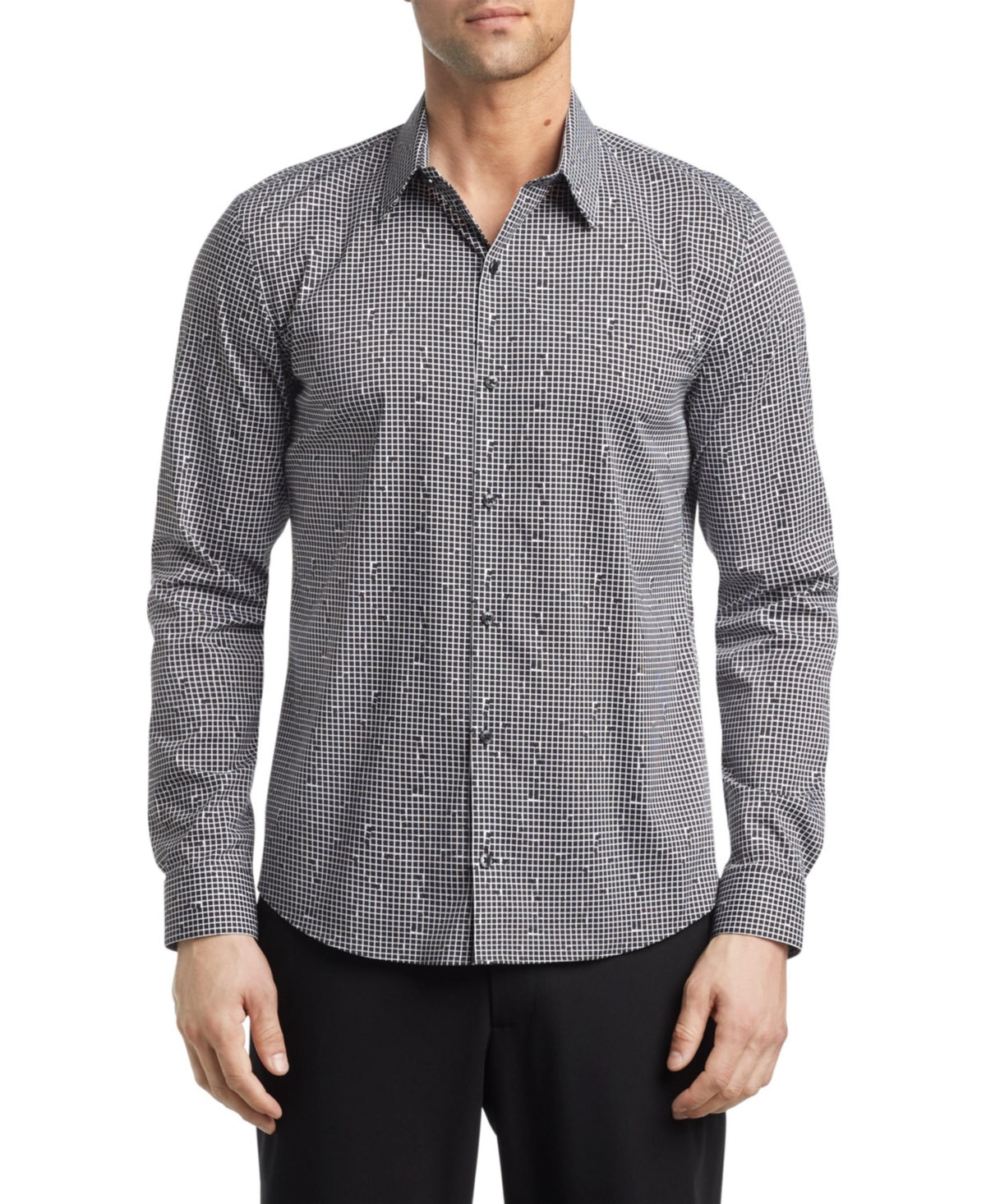 Calvin Klein Men's Extra Slim Fit Stretch Untucked Dress Shirt Black Size XS