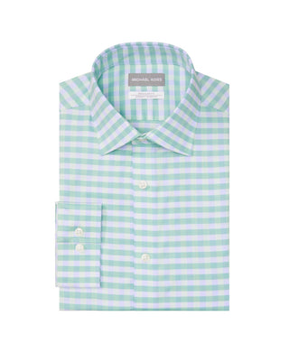 Michael Kors Men's Regular Fit Performance Stretch Check Dress Shirt Green Size 17.5X36X37