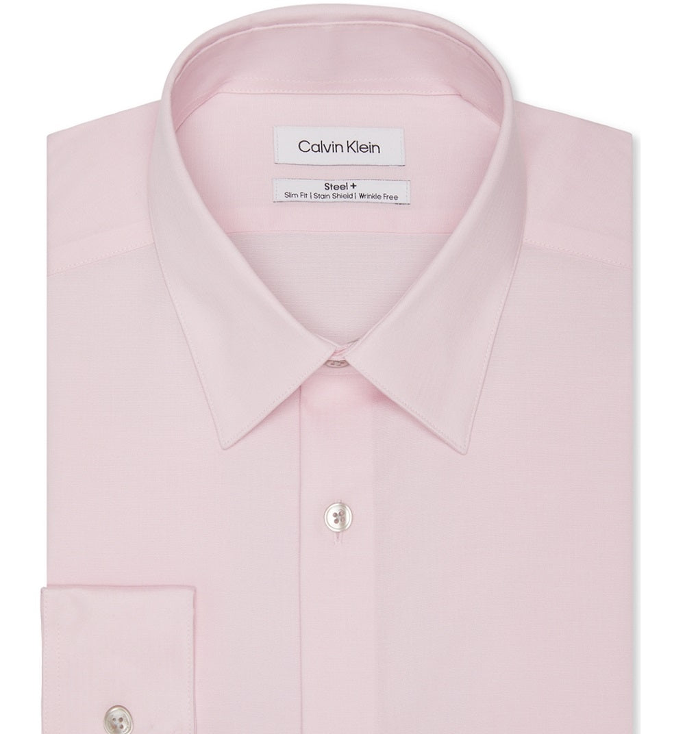 Calvin Klein Men's Slim Fit Non Iron Stain Shield Dress Shirt Pink Size 16.5X34X35