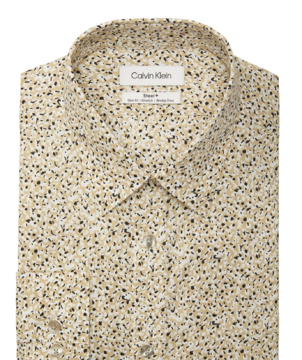 Calvin Klein Men's Slim Fit Stretch Dress Shirt Brown Size 16.5X32X33