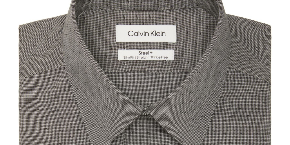 Calvin Klein Men's Steel And Slim Fit Stretch Dress Shirt Black Size 15.5X34-35