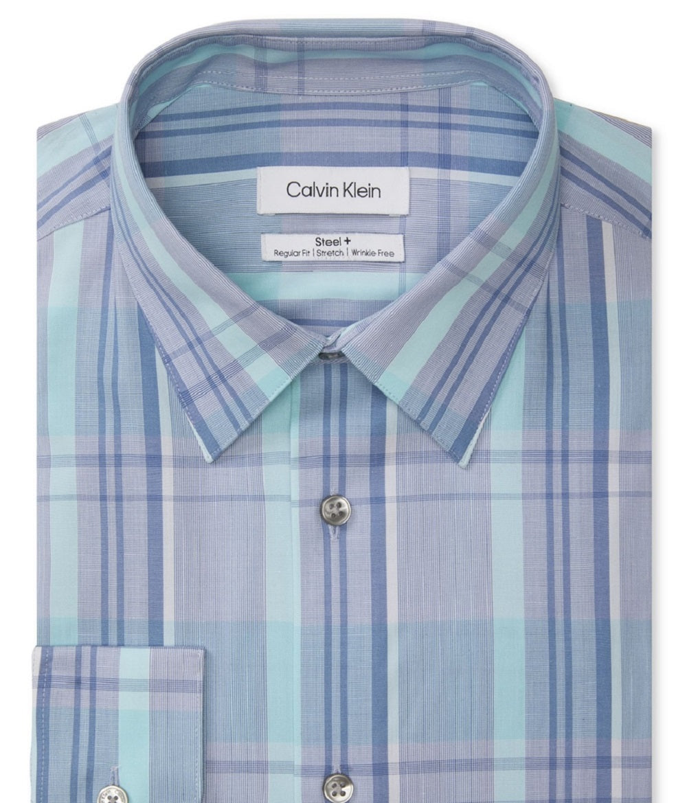 Calvin Klein Men's Regular Fit Stretch Dress Shirt Blue Size 34X35