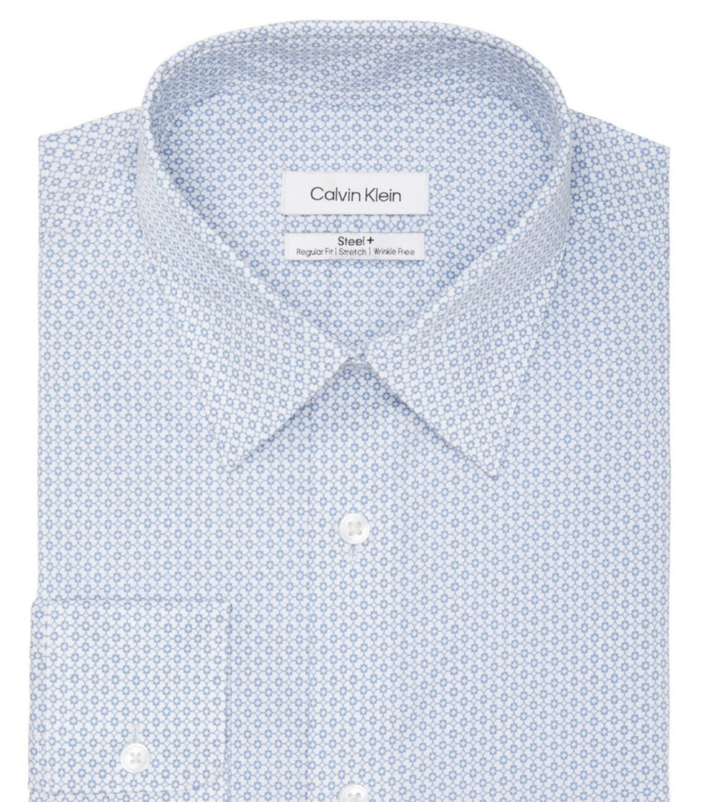 Calvin Klein Men's Regular Fit Stretch Dress Shirt Blue Size 15.5X34X35