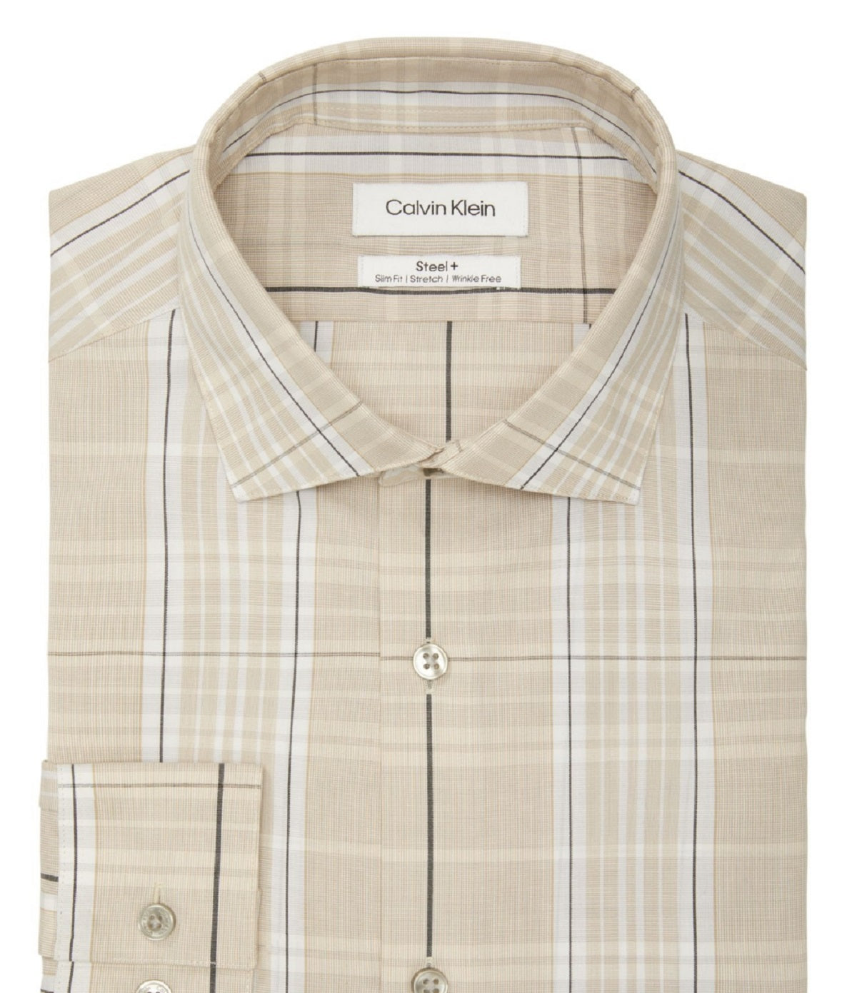 Calvin Klein Men's Steel And Slim Fit Stretch Dress Shirt Brown Size 14.5X32X33