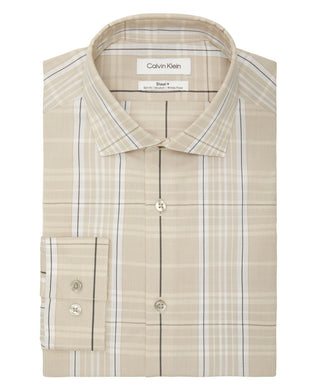 Calvin Klein Men's Steel and Slim Fit Stretch Dress Shirt Beige Size 16 - 32/33 L