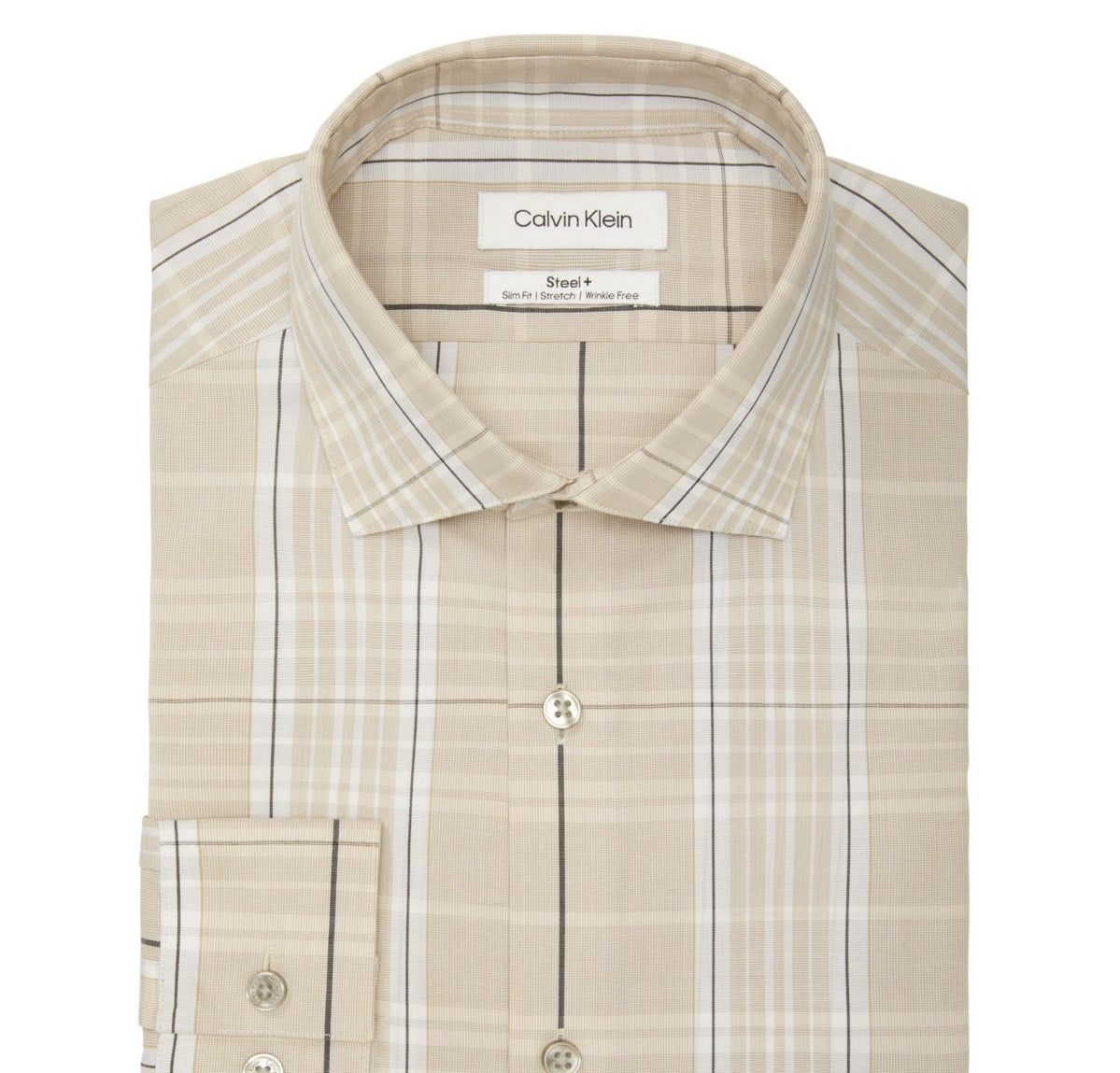 Calvin Klein Men's Steel and Slim Fit Stretch Dress Shirt Beige Size 16 - 32/33 L