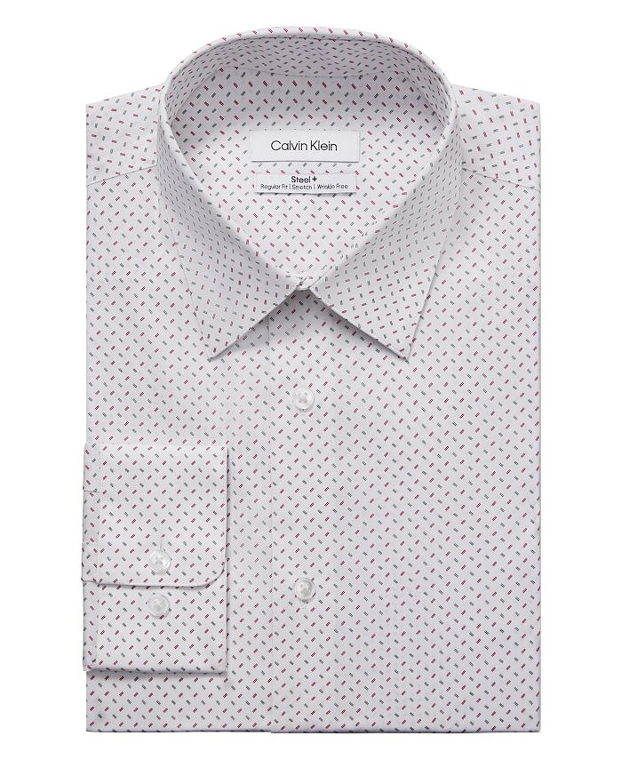 Calvin Klein Men's Regular Fit Stretch Wrinkle Free Dress Shirt White/Red Size 16X34X35