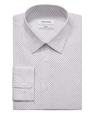 Calvin Klein Men's Regular Fit Stretch Wrinkle Free Dress Shirt White/Red Size 18X34X35