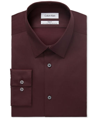 Calvin Klein Men's Slim Fit Non Iron Stain Shield Solid Dress Shirt Maroon Size 16.5X36X37