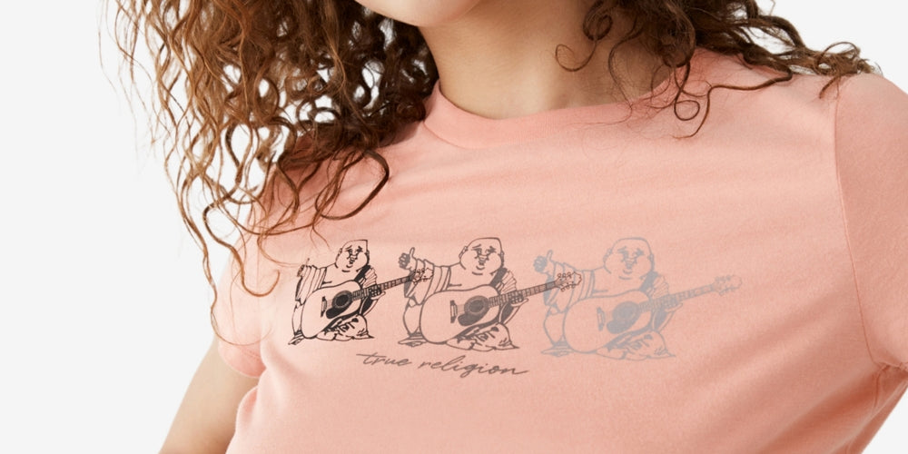 True Religion Women's Triple Buddha Logo Tee Pink Size Medium