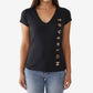 True Religion Women's Side Logo Slim V Neck Short Sleeve T-Shirt Black Size Large