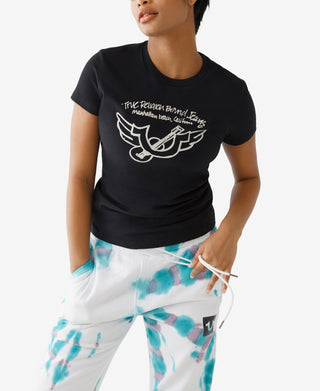 True Religion Women's Retro Horseshoe Crew T-Shirt Black Size Large