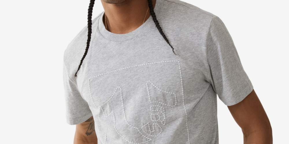 True Religion Men's Regular Fit Stitch Cotton T-Shirt Gray Size X-Large