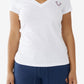 True Religion Women's Short Sleeve Buddha Stamp Slim V Neck T Shirt White Size Small