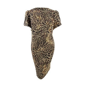 Calvin Klein Women's Animal Print Petal Sleeve Sheath Dress 18W, Beige Multi - All