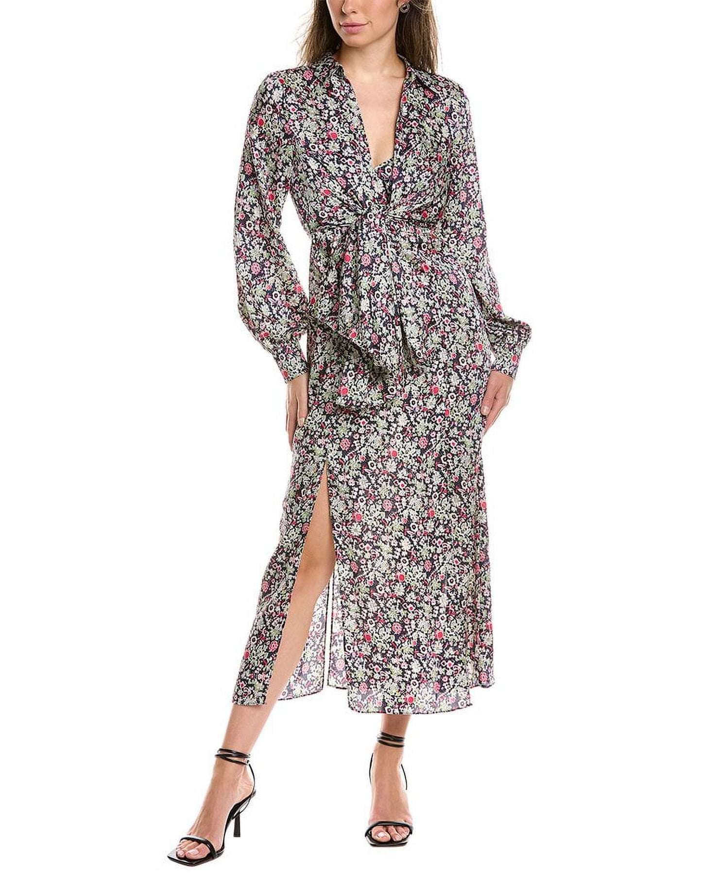 Cinq à Sept Quin Floral Print Long Sleeve Dress in Powder Blue Multi , Size 2
