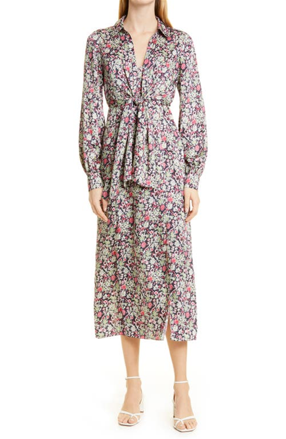 Cinq à Sept Quin Floral Print Long Sleeve Dress in Powder Blue Multi , Size 2