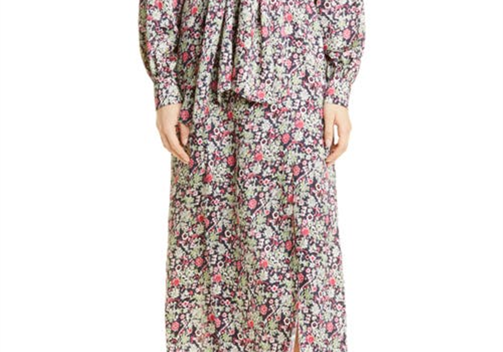 Cinq à Sept Quin Floral Print Long Sleeve Dress in Powder Blue Multi , Size 2