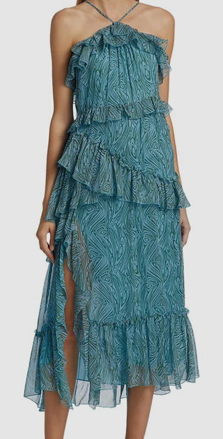 Cinq à Sept Rayner Ruffle Chiffon Dress in Celeste Multi , Size 6