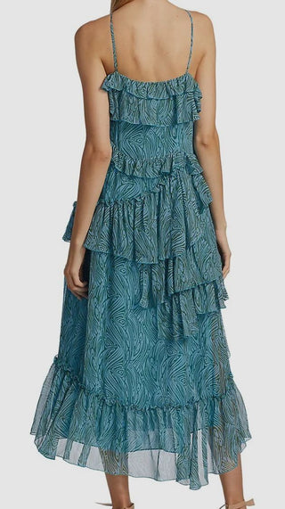 Cinq à Sept Rayner Ruffle Chiffon Dress in Celeste Multi , Size 6