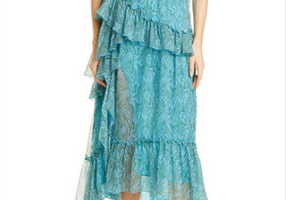 Cinq à Sept Rayner Ruffle Chiffon Dress in Celeste Multi , Size 6