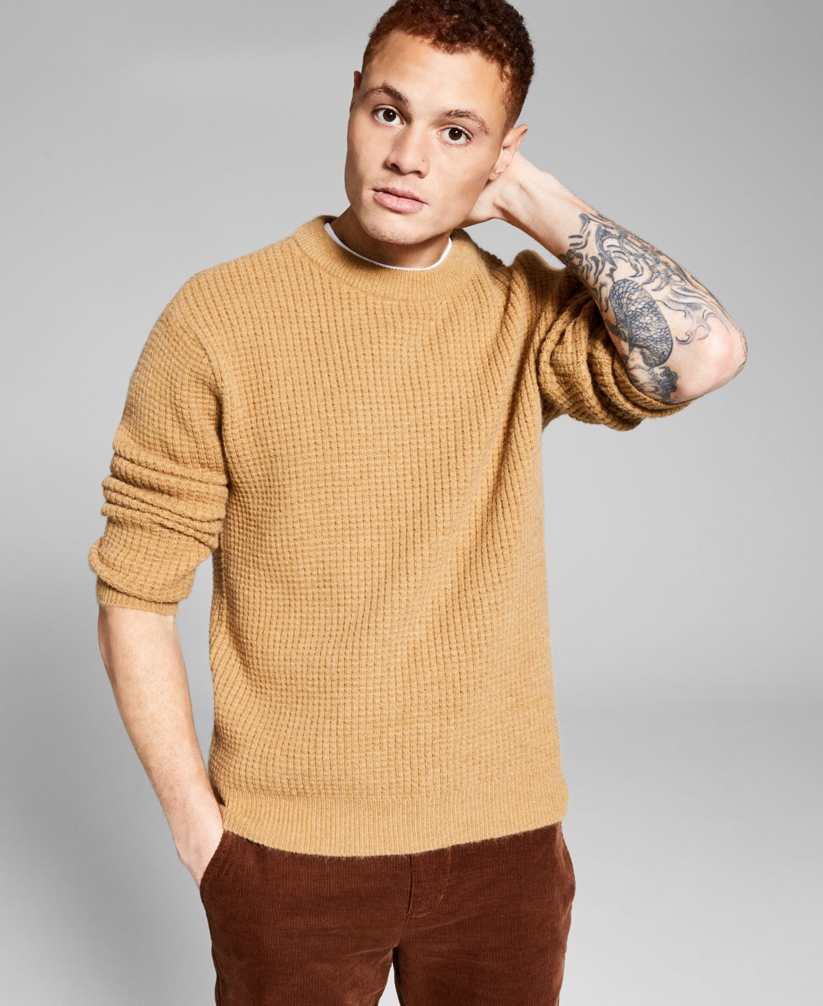 And Now This Men's Waffle Knit Sweater Brown Size XL