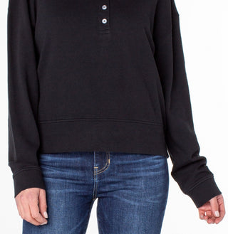 Earnest Sewn Women's French Terry Henley Top Black Size X-Large