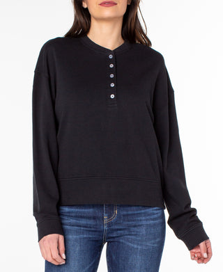 Earnest Sewn Women's French Terry Henley Top Black Size X-Large