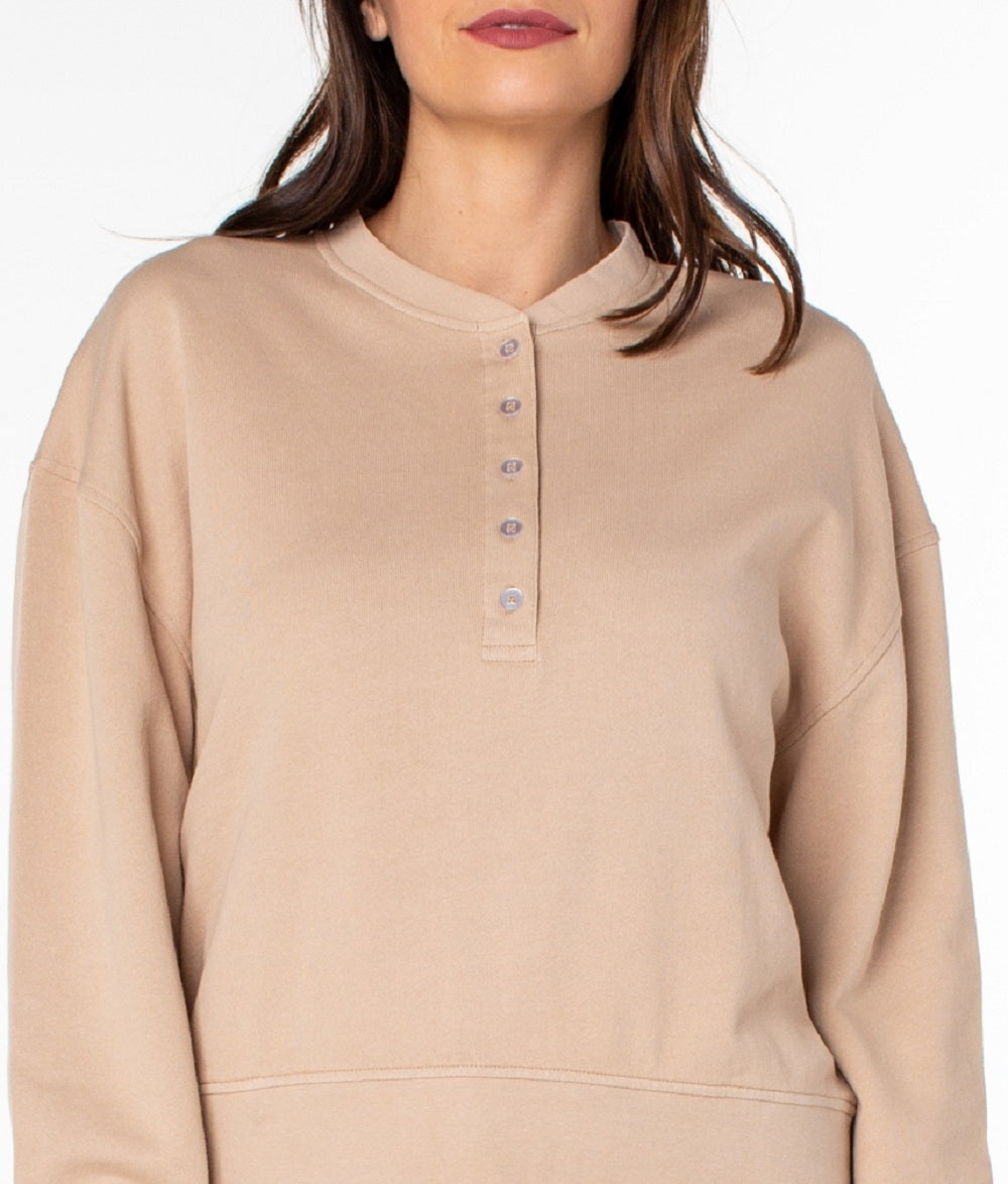 Earnest Sewn Women's French Terry Henley Top Brown Size Medium