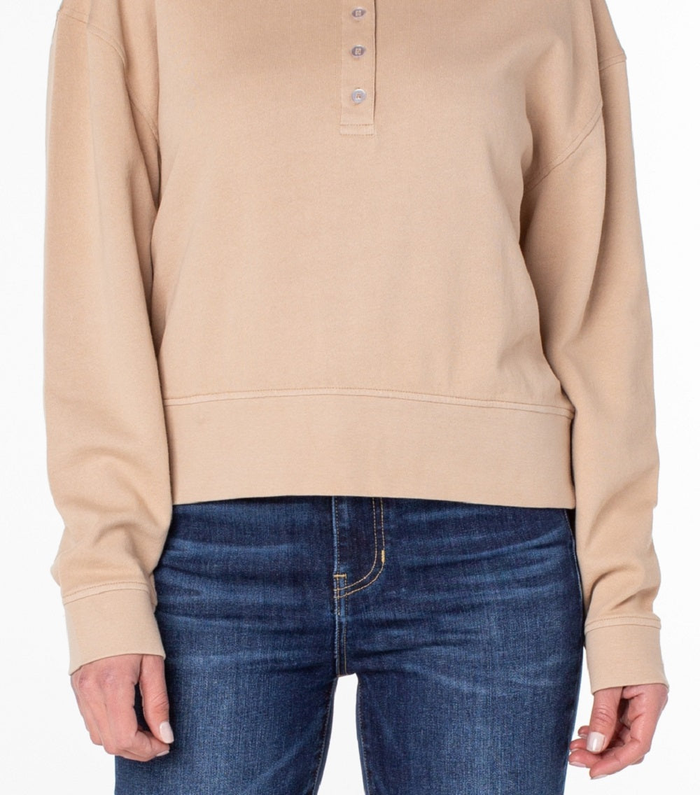 Earnest Sewn Women's French Terry Henley Top Brown Size Medium