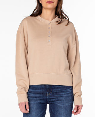 Earnest Sewn Women's French Terry Henley Top Brown Size Medium