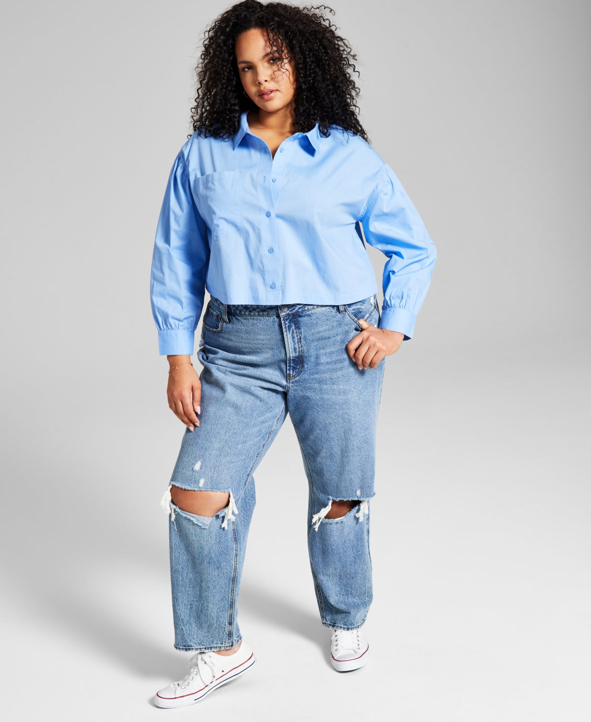 And Now This Women's Cotton Button Front Top Blue Size 4X