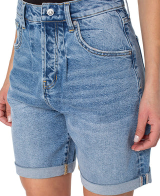 Earnest Sewn Women's Cuffed Pleated Denim Shorts Blue Size 26