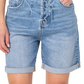 Earnest Sewn Women's Cuffed Pleated Denim Shorts Blue Size 33