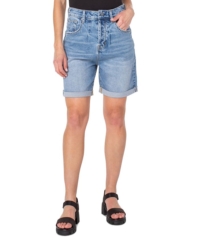 Earnest Sewn Women's Cuffed Pleated Denim Shorts Blue Size 34