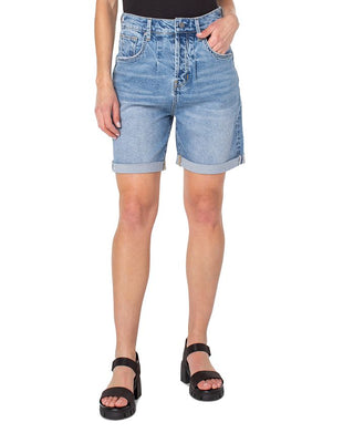 Earnest Sewn Women's Cuffed Pleated Denim Shorts Blue Size 34