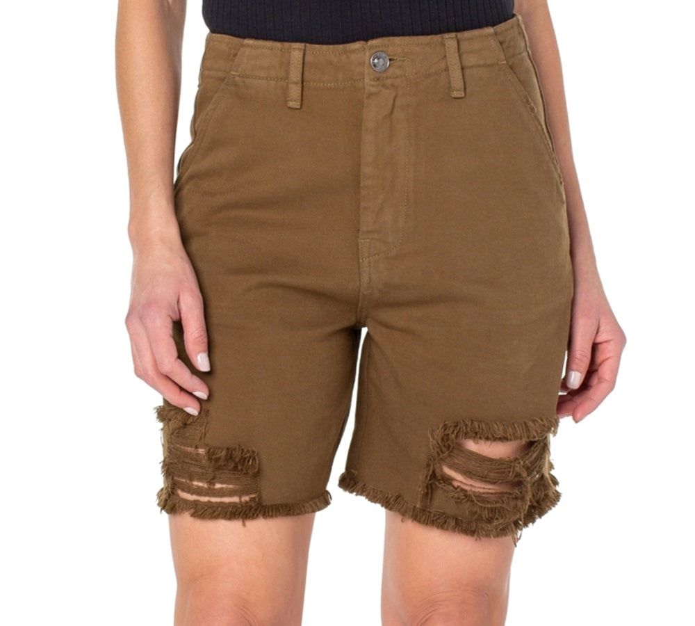 Earnest Sewn Women's Distressed Twill Denim Shorts Green Size 24