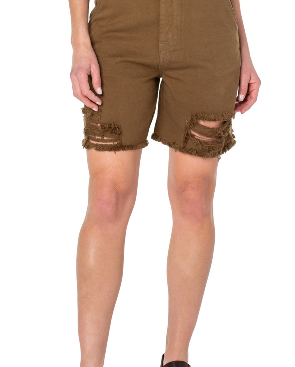 Earnest Sewn Women's Distressed Twill Denim Shorts Green Size 26