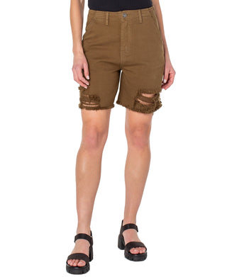 Earnest Sewn Women's Distressed Twill Denim Shorts Green Size 28