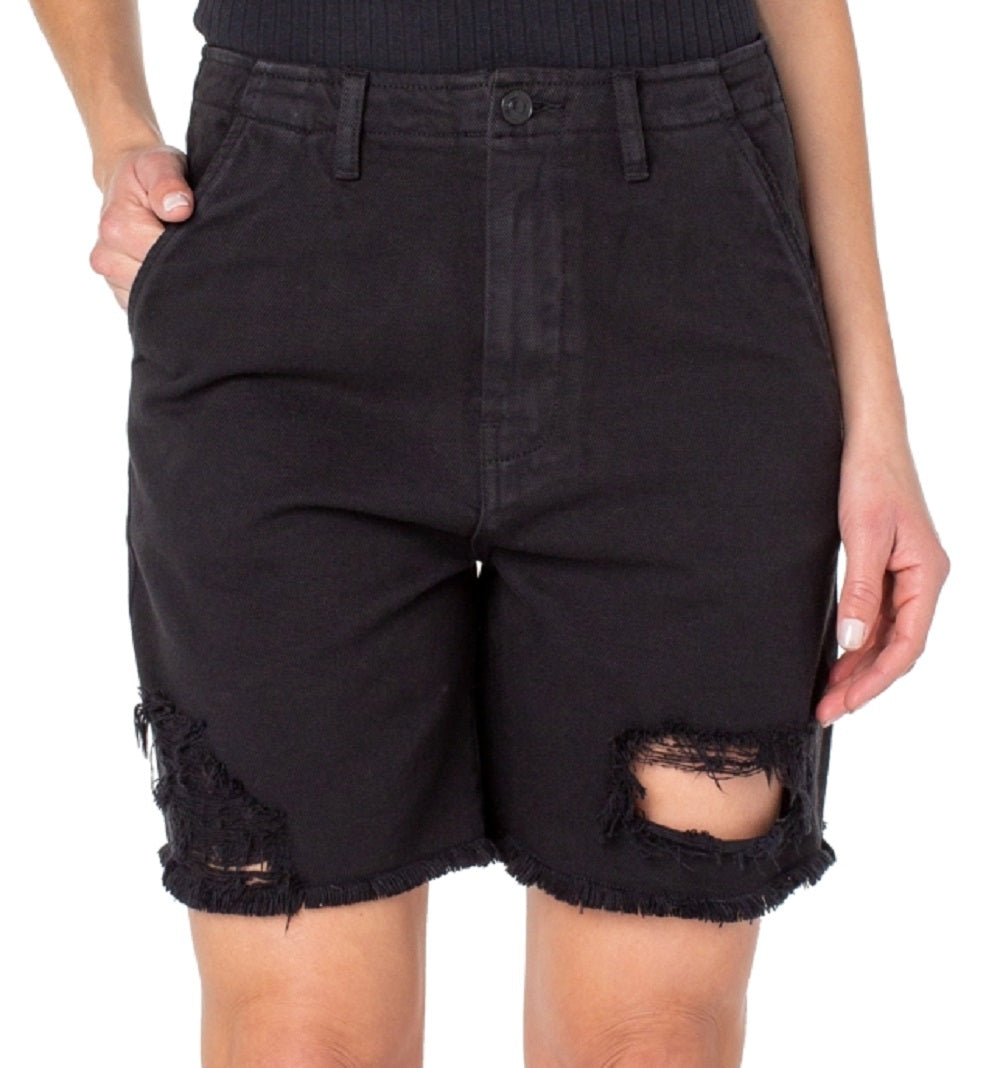 Earnest Sewn Women's Distressed Twill Denim Shorts Black Size 26