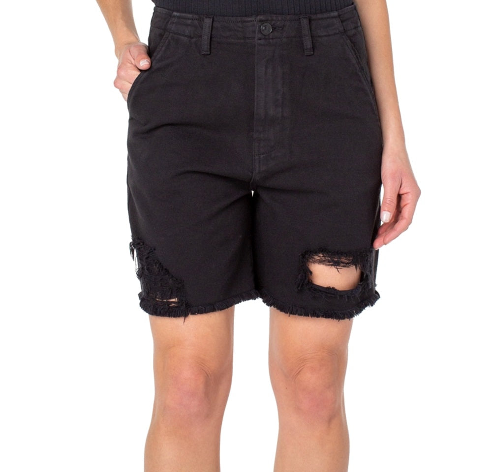 Earnest Sewn Women's Distressed Twill Denim Shorts Black Size 34