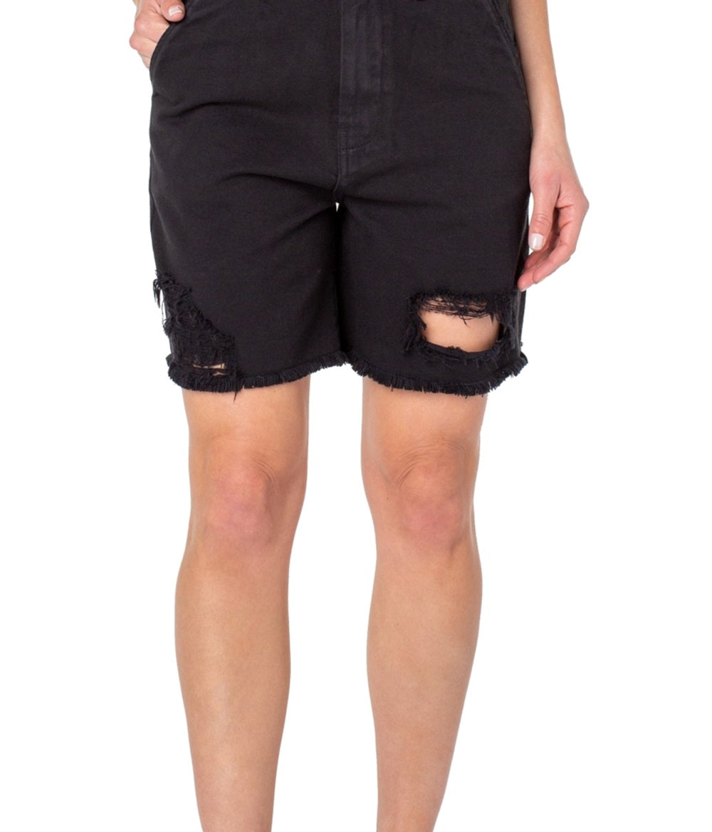Earnest Sewn Women's Distressed Twill Denim Shorts Black Size 34