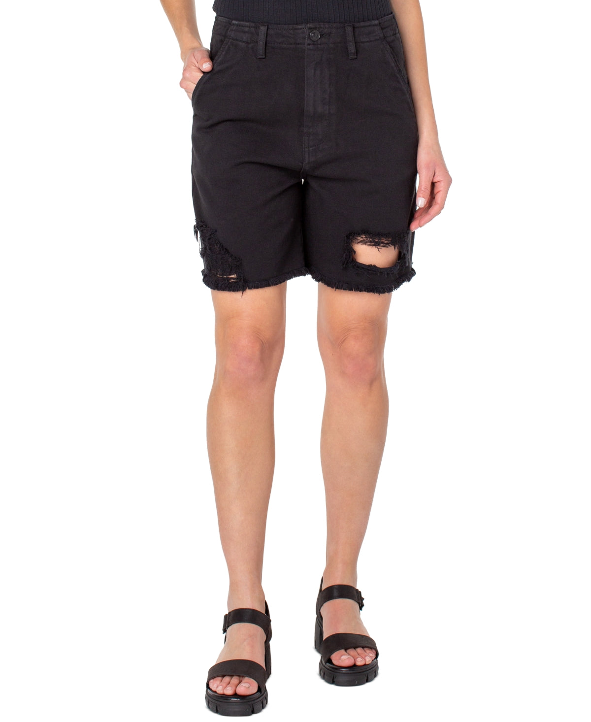 Earnest Sewn Women's Distressed Twill Denim Shorts Black Size 34