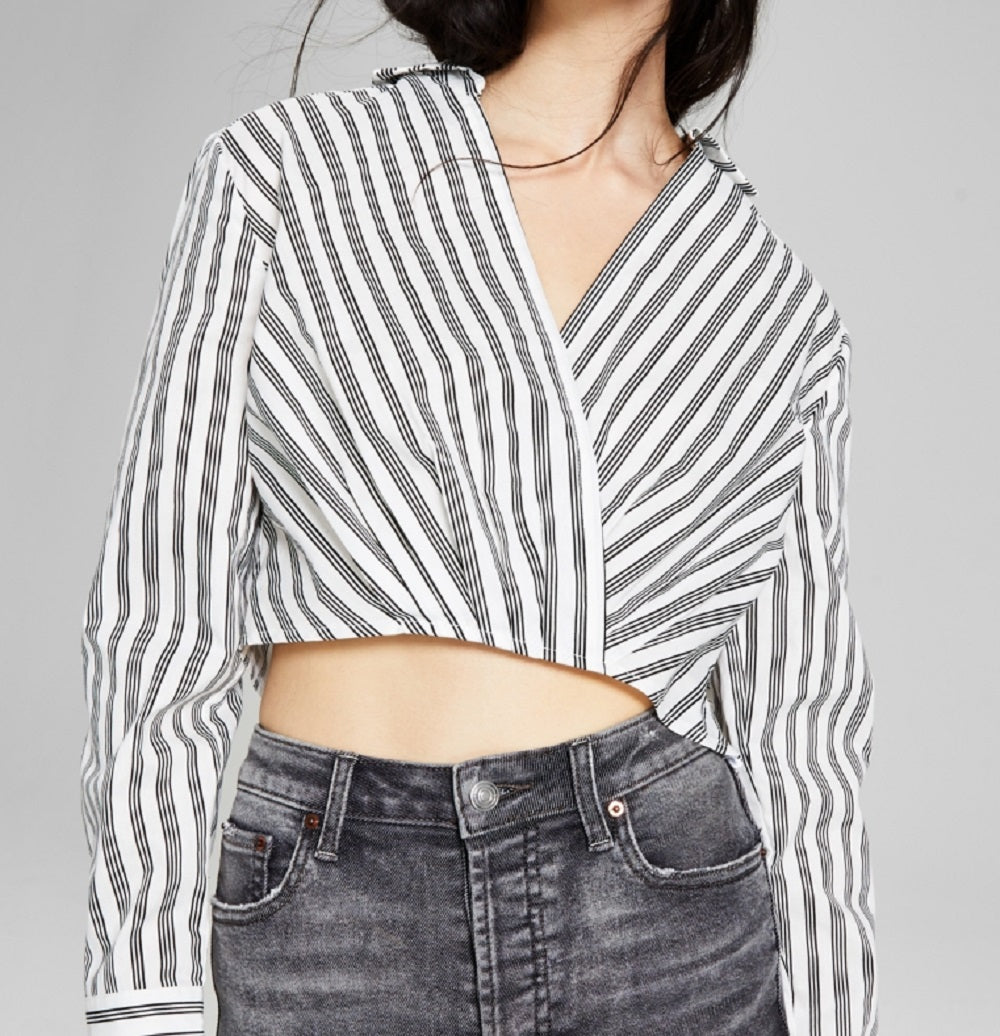 And Now This Women's Cotton Faux Wrap Crop Top White Size XX-Large