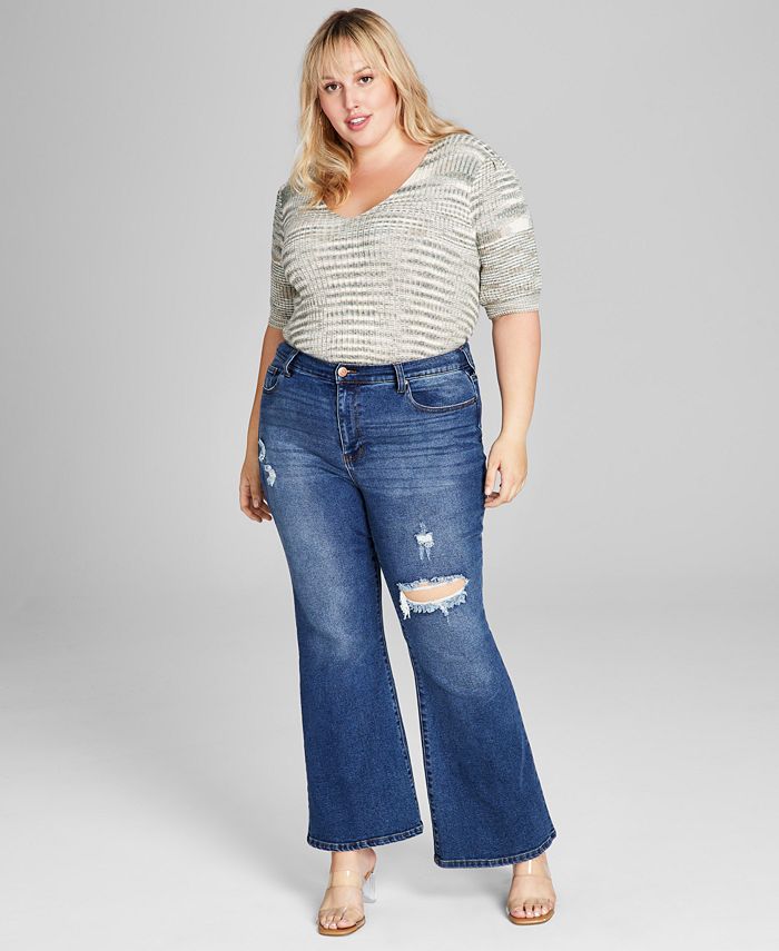 And Now This Women's Ripped Flare Leg Jeans Blue Size 22W