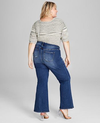 And Now This Women's Ripped Flare Leg Jeans Blue Size 22W