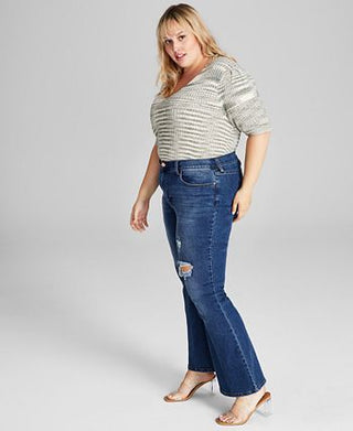 And Now This Women's Ripped Flare Leg Jeans Blue Size 22W