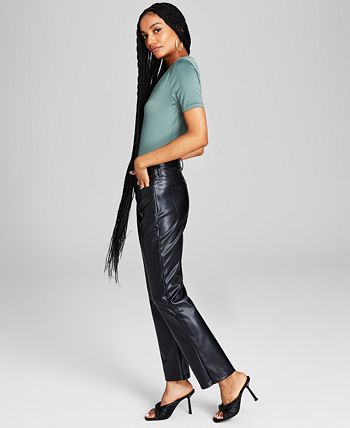 And Now This Women's High Rise Faux Leather Straight Pants Black Size 8